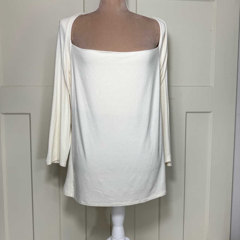 Jones New York Womens XL Cream Ivory Top Square Neckline Pleated Shoulder Caping